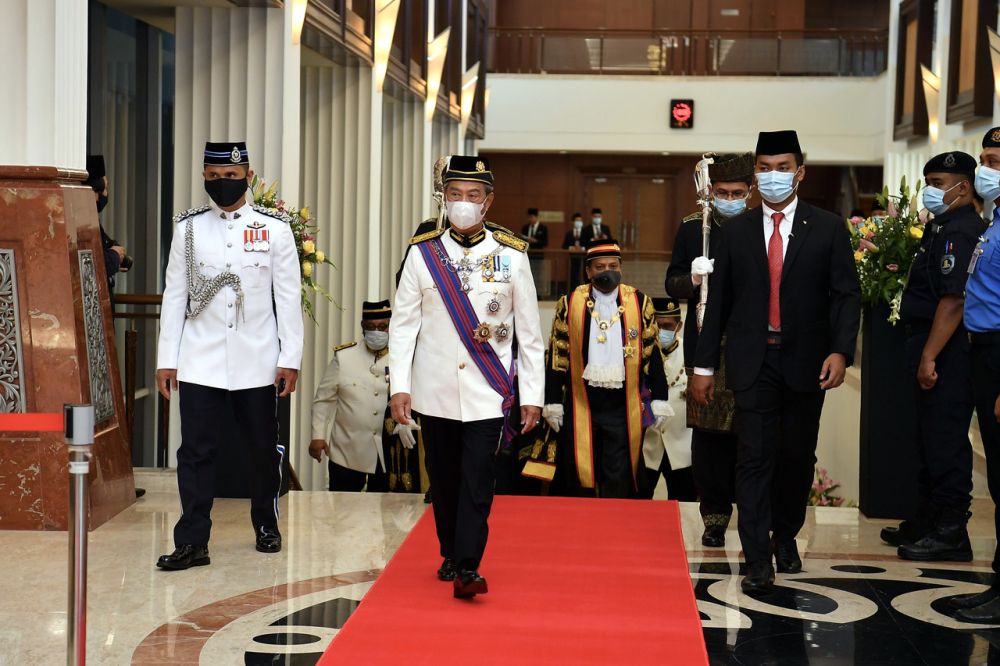 Prime Minister Tan Sri Muhyiddin Yassin arrives for the opening of the first meeting of the third session of the 14th Parliament in Kuala Lumpur May 18, 2020. u00e2u20acu201d Bernama pic
