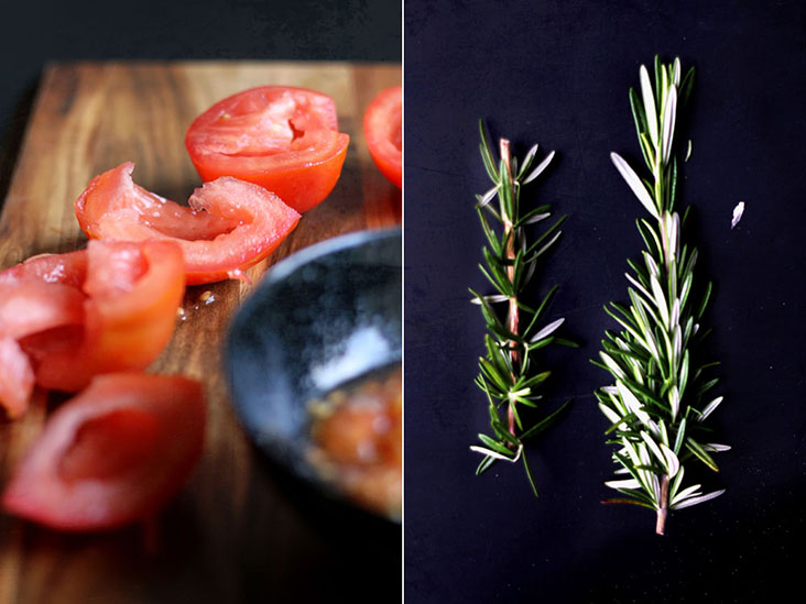 Leftover bits of tomatos and rosemary can be used here before they go bad