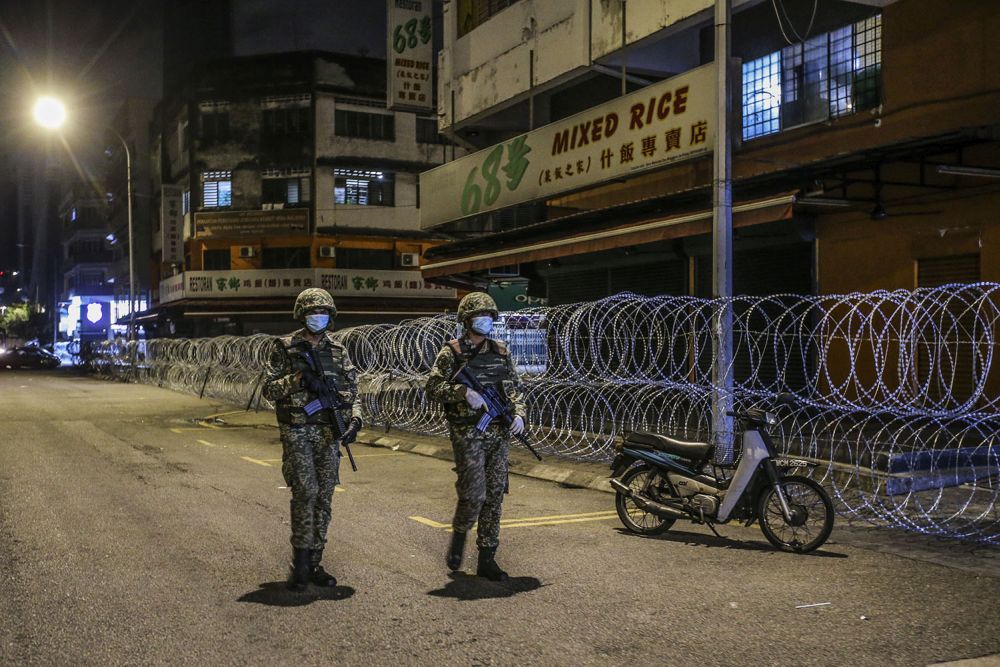 Armed Forces personnel patrol the vicinity of Pudu in Kuala Lumpur May 15, 2020. u00e2u20acu201d Picture by Hari Anggarann