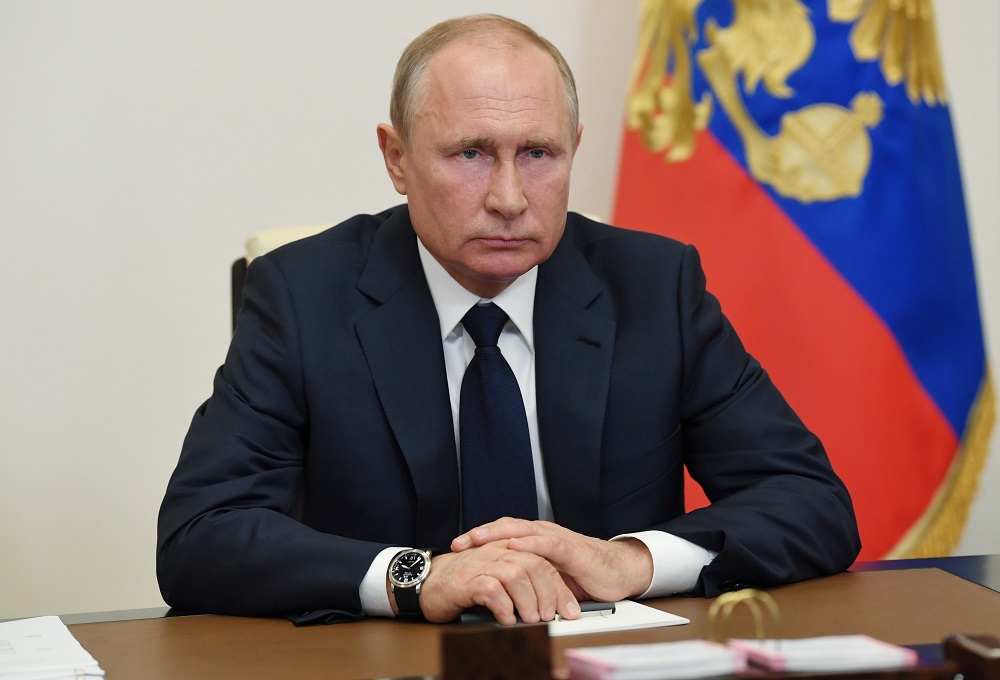 Russian President Vladimir Putin delivers a televised address to the nation about the coronavirus disease outbreak, at the Novo-Ogaryovo state residence outside Moscow May 11, 2020. u00e2u20acu2022 Handout via Reuters