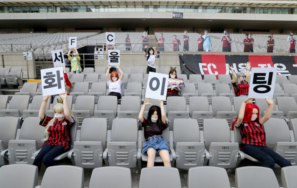 In a photo taken May 17, 2020 mannequins are displayed at a FC Seoul football match in Seoul. u00e2u20acu201d South Korea Out/Republic of Korea handout pic via AFP 
