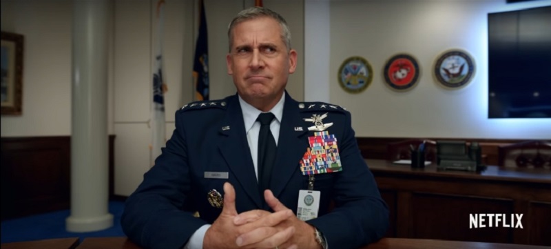 General Naird (Steve Carell) reacts to news that he will be in charge of the US Space Force. u00e2u20acu2022 Netflix screenshot via AFP