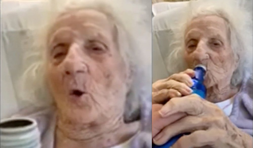 Stejnau00e2u20acu2122s great-granddaughter says it has been a long time since the centenarian indulged in a beer. u00e2u20acu201d Screengrab from YouTube/Wicked Local South-Raynham