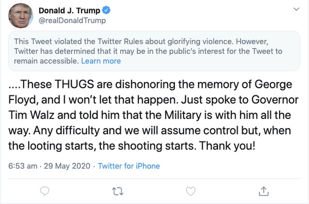 A screenshot of a tweet by U.S President Donald Trump posted on May 29, 2020. u00e2u20acu201d Twitter/@realDonaldTrump via Reuters