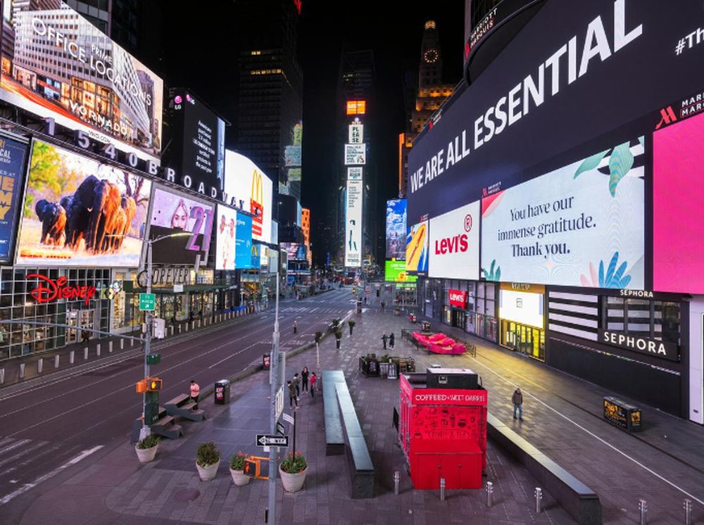 A handful of pedestrians walk through Times Square as streets remain relatively quiet due to the continuing outbreak of the coronavirus disease (Covid-19) in the Manhattan borough of New York, May 5, 2020. u00e2u20acu201d Reuters pic