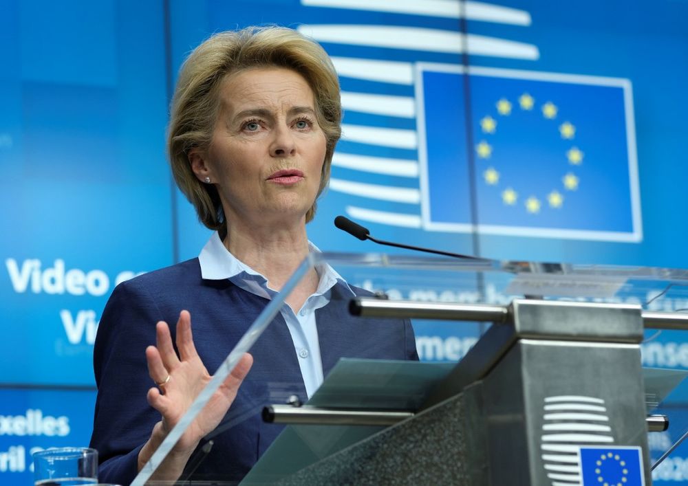 File photo shows European Commission President Ursula Von Der Leyen giving a press conference following a video conference EU summit to discuss the measures to tackle the spread of the Covid-19 pandemic, April 23, 2020, in Brussels. u00e2u20acu201d AFP pic
