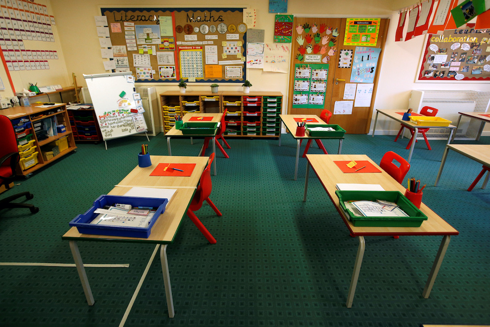 A classroom is seen with tables and chairs socially distanced at Heath Mount Prep School as they prepare to reopen following the outbreak of the coronavirus disease (Covid-19), Watton-at-Stone May 29, 2020. u00e2u20acu201d Reuters pic