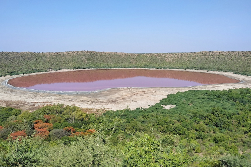 A general view of Lonar crater sanctuary lake is pictured in Buldhana district of Maharashtra state. u00e2u20acu201d AFP pic