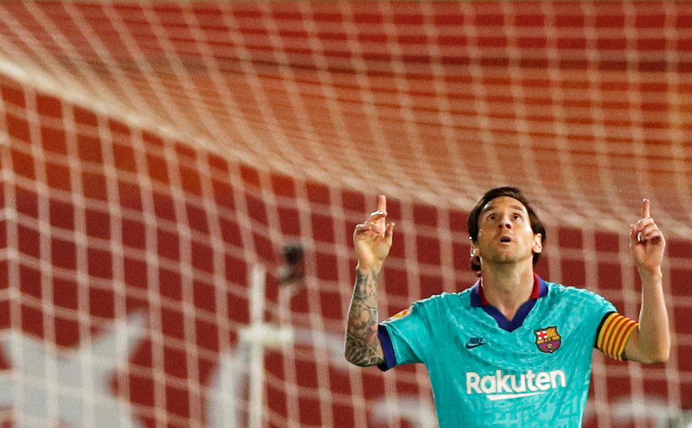 Barcelona's Lionel Messi celebrates scoring their fourth goal, as play resumes behind closed doors following the outbreak of the coronavirus disease (Covid-19), Palma, Spain June 13, 2020. u00e2u20acu201d Reuters pic 