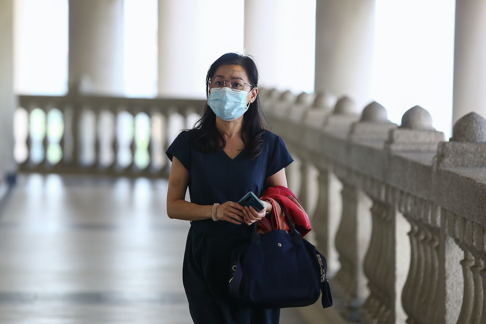 Prosecution witness, Public Bank Wisma Naza Sungai Besi branch banking service manager Mar Sai Chin is pictured at the Kuala Lumpur High Court, June 15, 2020. — Picture by Yusof Mat Isa
