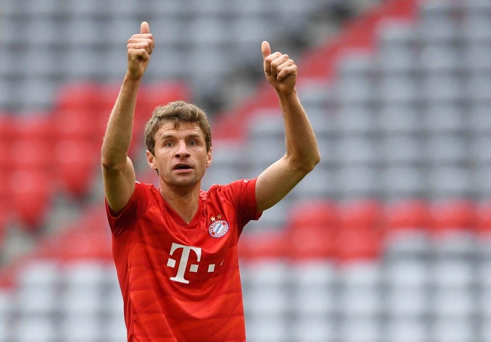 Bayern Munich's Thomas Muller reacts during the match, as play resumes behind closed doors following the Covid-19 outbreak, at the Allianz Arena in Munich May 30, 2020. u00e2u20acu201d Picture by Christof Stache/Pool via Reuters