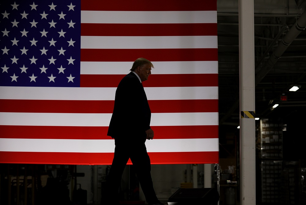 US President Donald Trump arrives to deliver remarks during a tour of Puritan Medical Products manufacturing facility, where swabs for coronavirus disease tests are made, in Guilford June 5, 2020. u00e2u20acu201d Reuters pic