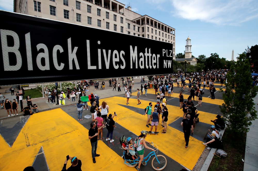 A street sign of Black Lives Matter Plaza is seen near St. Johnu00e2u20acu2122s Episcopal Church, as the protests against the death in Minneapolis police custody of George Floyd continue, in Washington June 5, 2020. u00e2u20acu201d Reuters pic