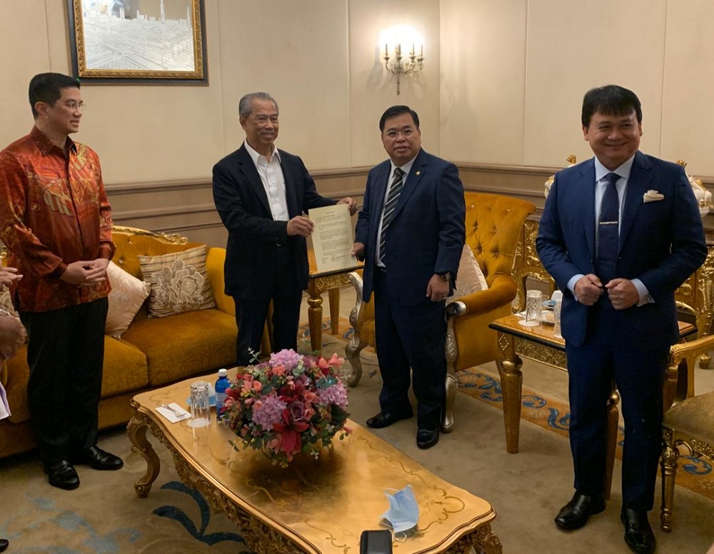 Lubok Antu MP Jugah Muyang (third left) at a meeting with Prime Minister Tan Sri Muhyiddin Yassin and senior minister Datuk Seri Azmin Ali in Kuala Lumpur June 6, 2020. u00e2u20acu201d Picture via Facebook/Azmin Ali