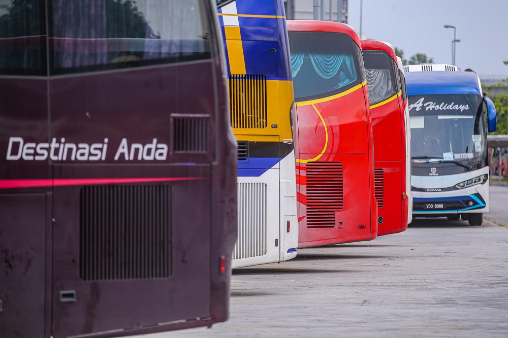 Express buses are seen at the parking lot at Terminal Bandar Tasik Selatan (TBS) in Kuala Lumpur June 8, 2020. u00e2u20acu201d Picture by Hari Anggara
