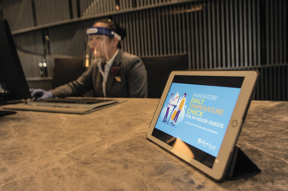 Daily temperature checks for hotel occupants and compulsory checks for all visitors to RWG June 19, 2020. 