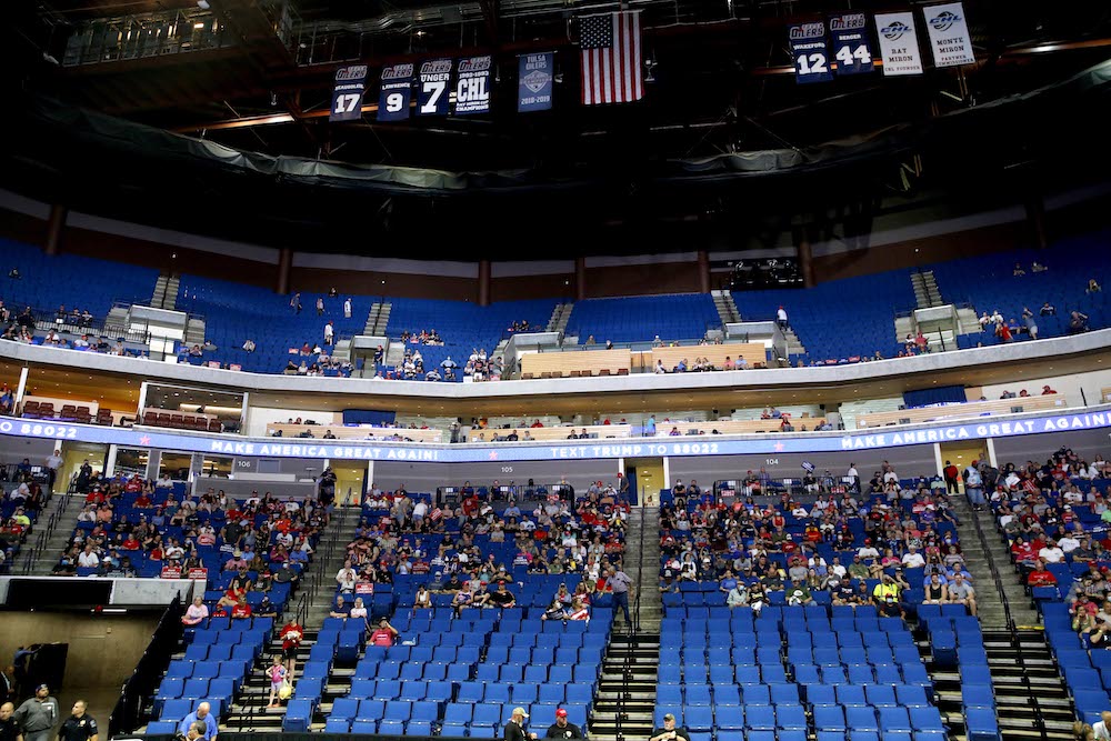 Empty seats are seen as people listen to President Donald Trump speak during a rally at the BOK Center in Tulsa, Okla., Saturday, June 20, 2020. u00e2u20acu201d Photo by Sarah Phipps/The Oklahoman via USA TODAY network n n