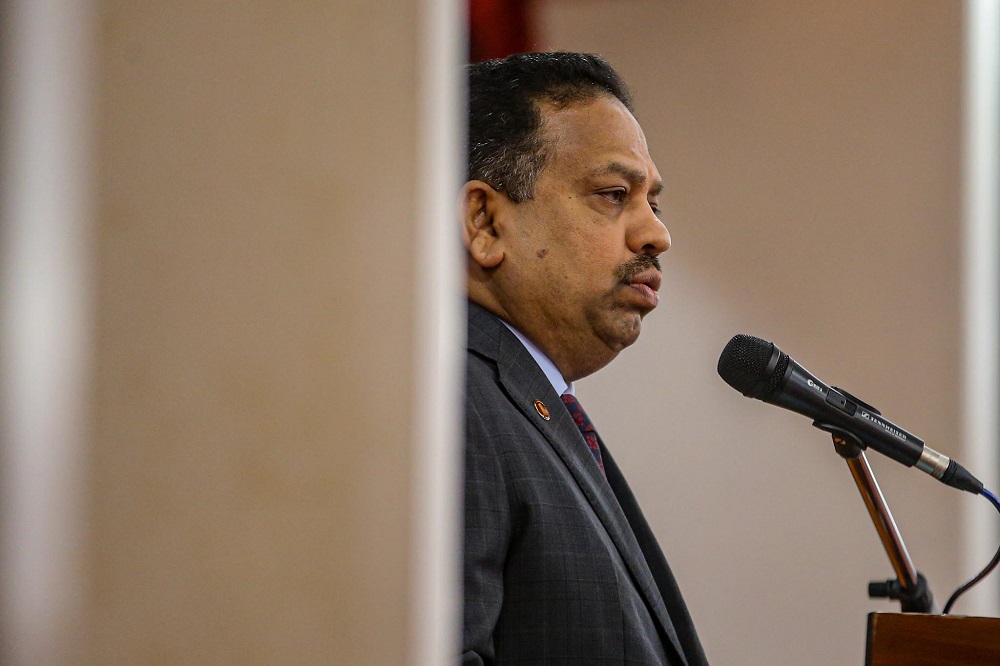 Outgoing Dewan Negara president Tan Sri SA Vigneswaran delivers his speech in Parliament June 22, 2020. u00e2u20acu201d Picture by Hari Anggara 
