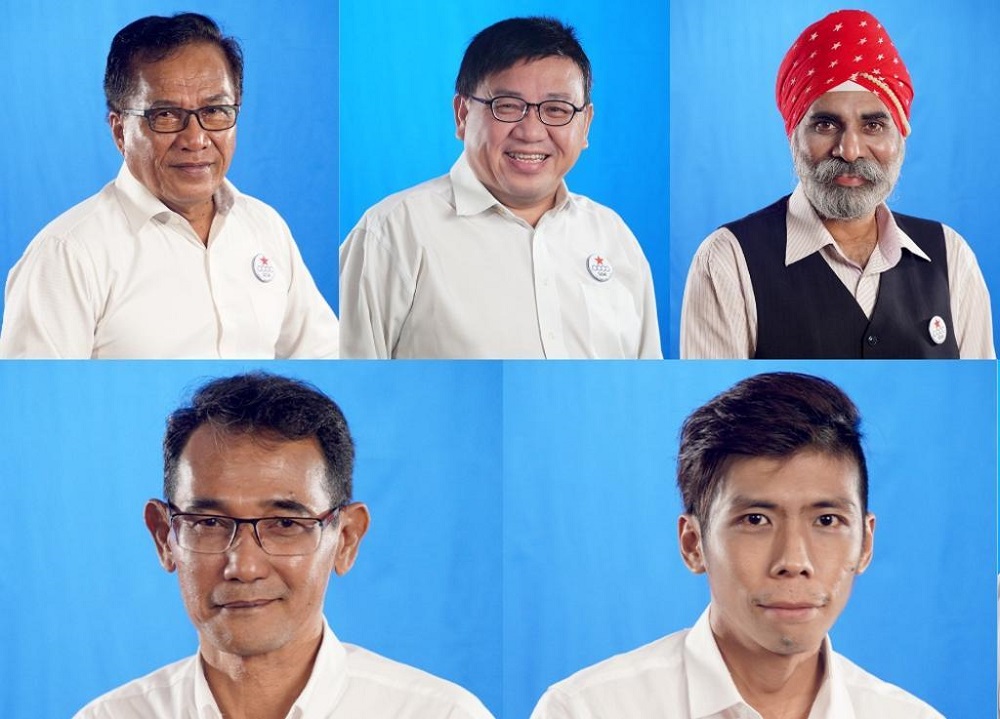Members of the Singapore Democratic Alliance contesting Pasir Ris-Punggol GRC in GE2020 are (clockwise from top left): Abu Mohamed, Desmond Lim Bak Chuan, Harminder Pal Singh, Kelvin Ong and Kuswadi Atnawi. u00e2u20acu201d Reuters picnn