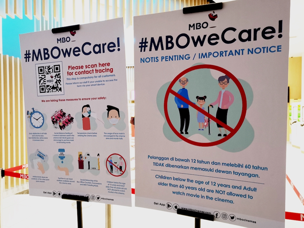 Children below the age of 12 and adults older than 60 years old are not permitted to enter the theatre under the new SOP. — Picture courtesy of MBO Cinemas