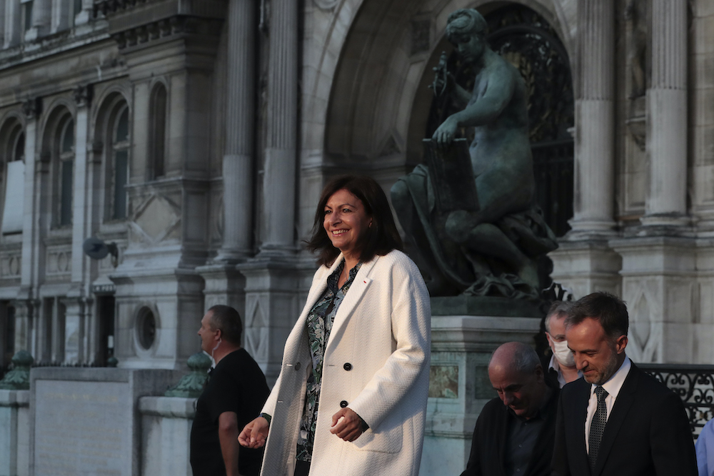 Parisu00e2u20acu2122 incumbent Mayor and candidate for the socialist Party (PS) Anne Hidalgo smiles before delivering a speech following her reelection in the 2020 mayoral elections at the Hotel de Ville in Paris June 28, 2020. u00e2u20acu201d AFP pic