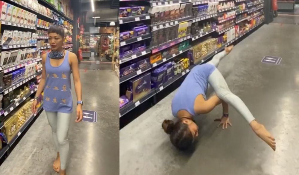 Atilia was seen doing yoga poses with her hands on the floor in the video. u00e2u20acu201d Screengrab from Instagram/atiliaharonnn