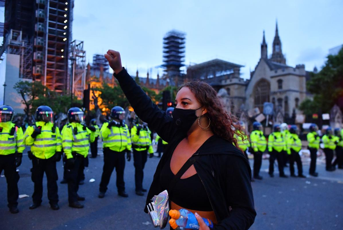 A demonstrator reacts in Parliament Square during a Black Lives Matter protest in London, following the death of George Floyd who died in police custody in Minneapolis, London, June 7, 2020. u00e2u20acu201d Reuters pic
