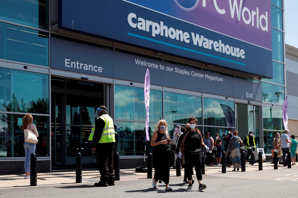 Customers walk outside the Staples Corner Megastore, as shops re-open following the outbreak of the coronavirus disease (Covid-19), in Brent Cross, London, Britain, June 15, 2020. u00e2u20acu201d Reuters pic