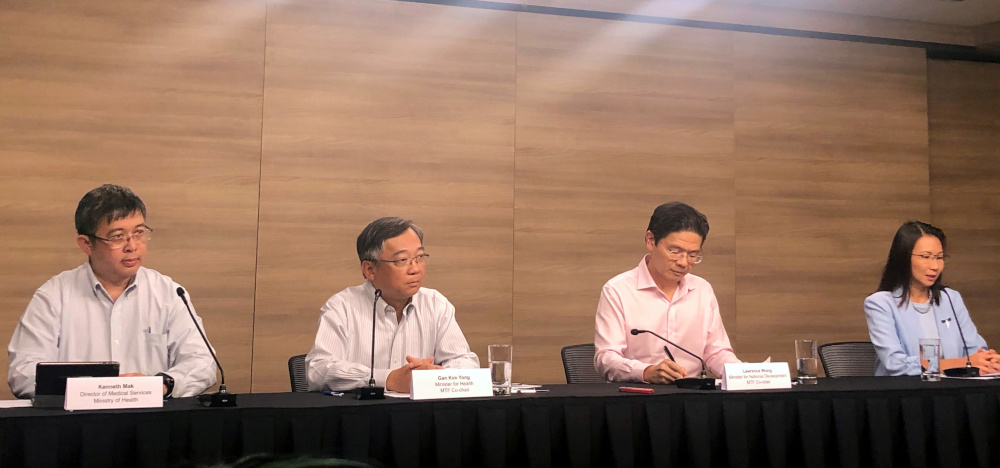Members of Singaporeu00e2u20acu2122s multi-ministry taskforce give a news conference after raising the coronavirus outbreak alert to Orange in Singapore, February 7, 2020. u00e2u20acu201d Reuters pic 
