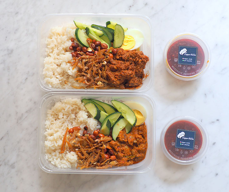 You get a generous portion of coconut milk-infused rice and your choice of sides like the tender 'daging rendang' or 'rendang kerang' for your 'nasi lemak'