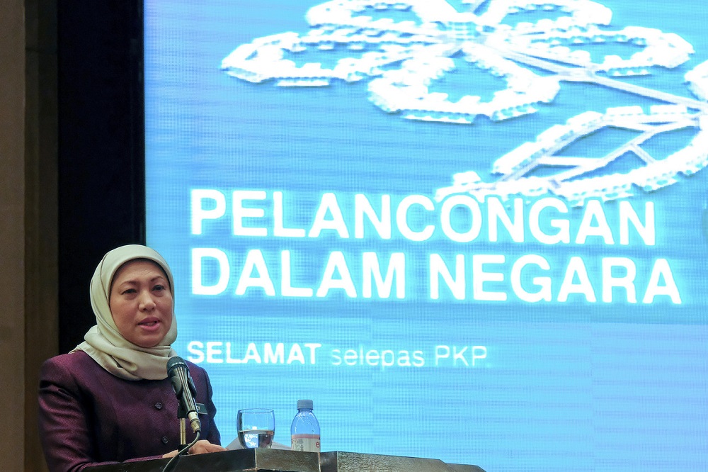 Tourism, Arts and Culture Minister Datuk Seri Nancy Shukri delivers her speech during the launch of the domestic tourism recovery programme in Putrajaya June 10, 2020. u00e2u20acu201d Bernama pic