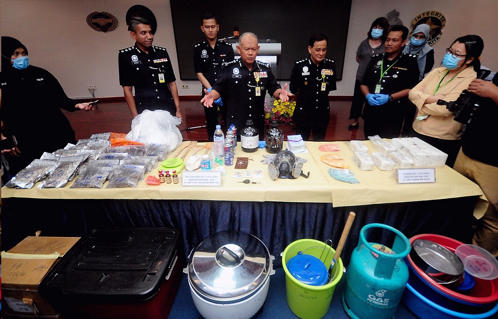 Selangor Police chief Datuk Noor Azam Jamaludin shows the various items seized during raids carried out in Selangor, during a press conference at the Selangor police headquarters in Shah Alam June 24, 2020. u00e2u20acu201d Bernama pic
