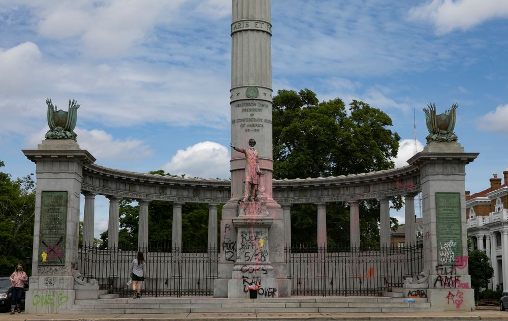 A monument of Confederate president Jefferson Davis was marked during widespread civil unrest following the death in Minneapolis police custody of George Floyd, in Richmond, Virginia, US, June 5, 2020. u00e2u20acu201d Reuters pic