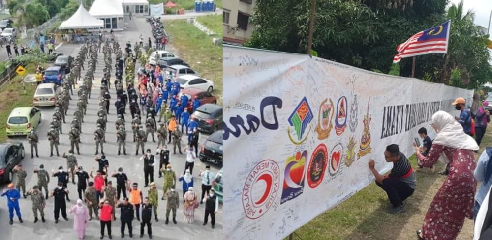 The resident community of Taman Langat Murni banded together to create the giant banner for the frontliners. u00e2u20acu201d Picture via Facebook/Combi Pkd Kuala Langat