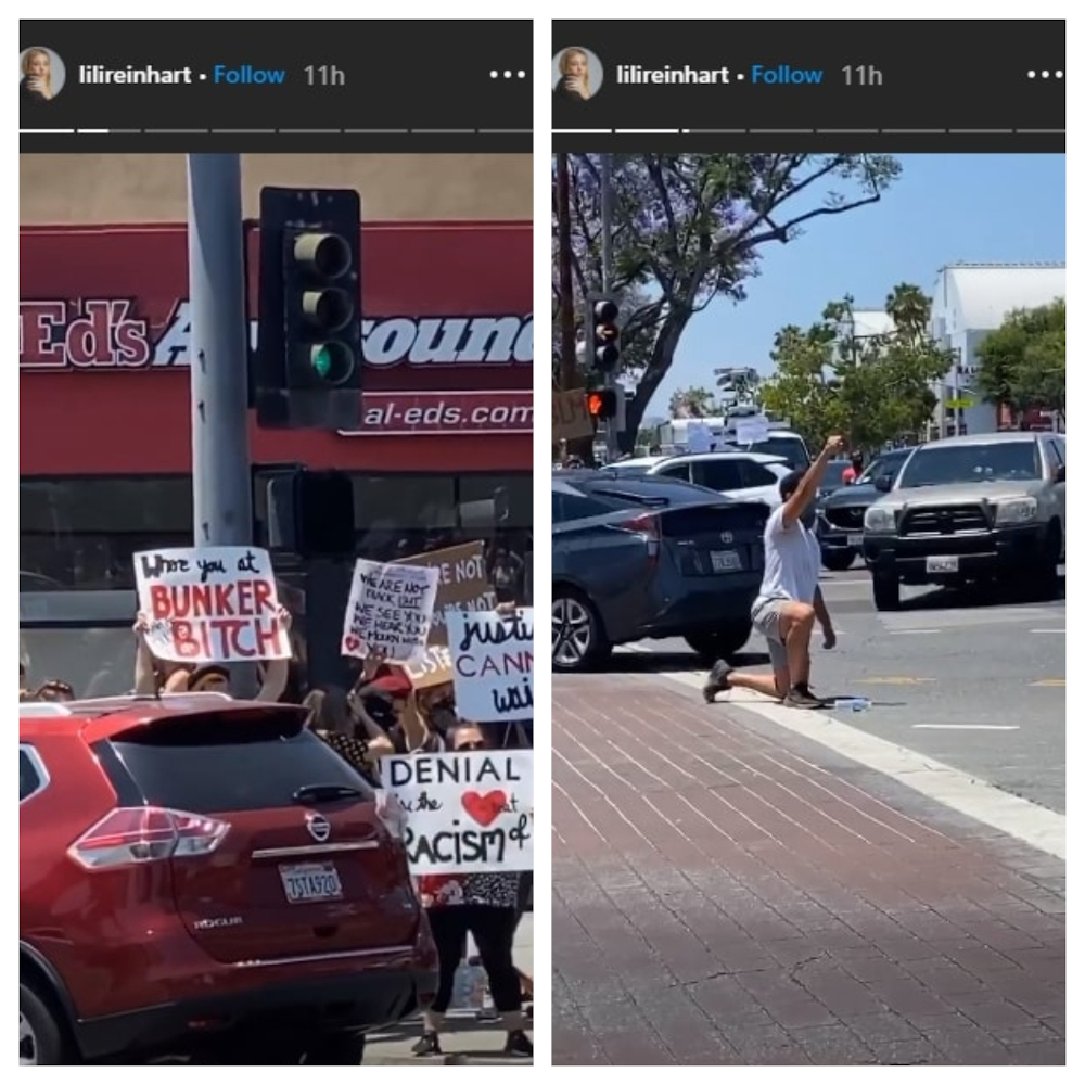 Lili Reinhart documenting protesters waving their placards with words ‘Justice cannot win’ and ‘Black Lives Matter’. — Picture from Instagram/lilireinhart