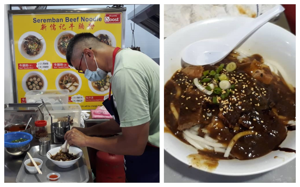 Chong Khong garnishing the beef noodles before serving it to a customer. — Picture by Anne Grace Savitha