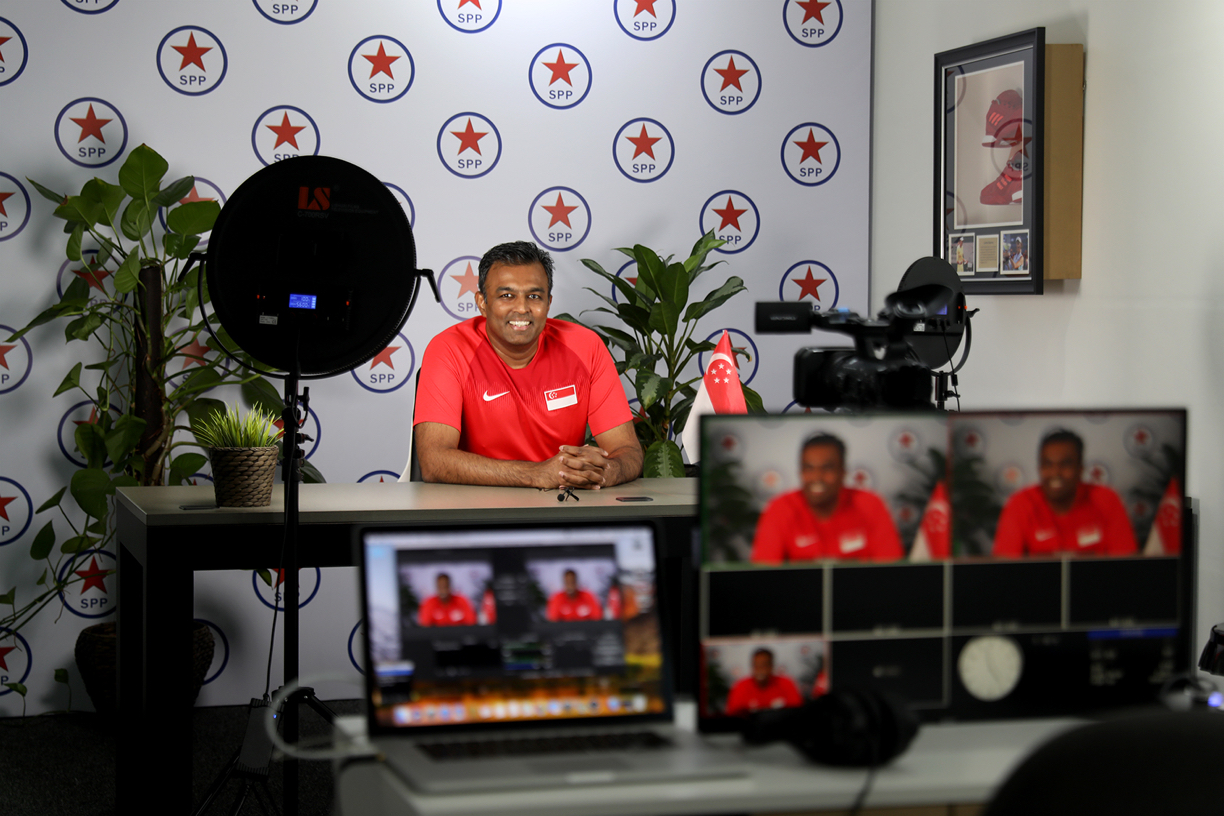 Mr Jose Raymond, the Singapore People’s Party chairman, at his office where he shoots his videos. — TODAY pic