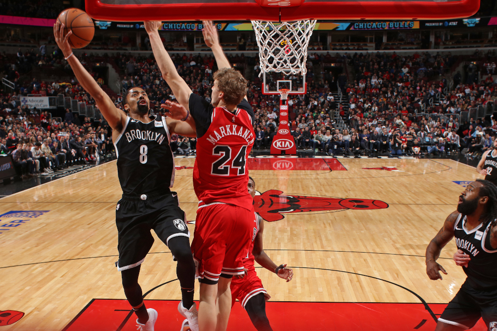 Spencer Dinwiddie #8 of the Brooklyn Nets shoots the ball against the Brooklyn Nets November 16, 2019 at United Center in Chicago, Illinois. u00e2u20acu201d NBAE Gary Dineen/NBAE via Getty Images/AFP