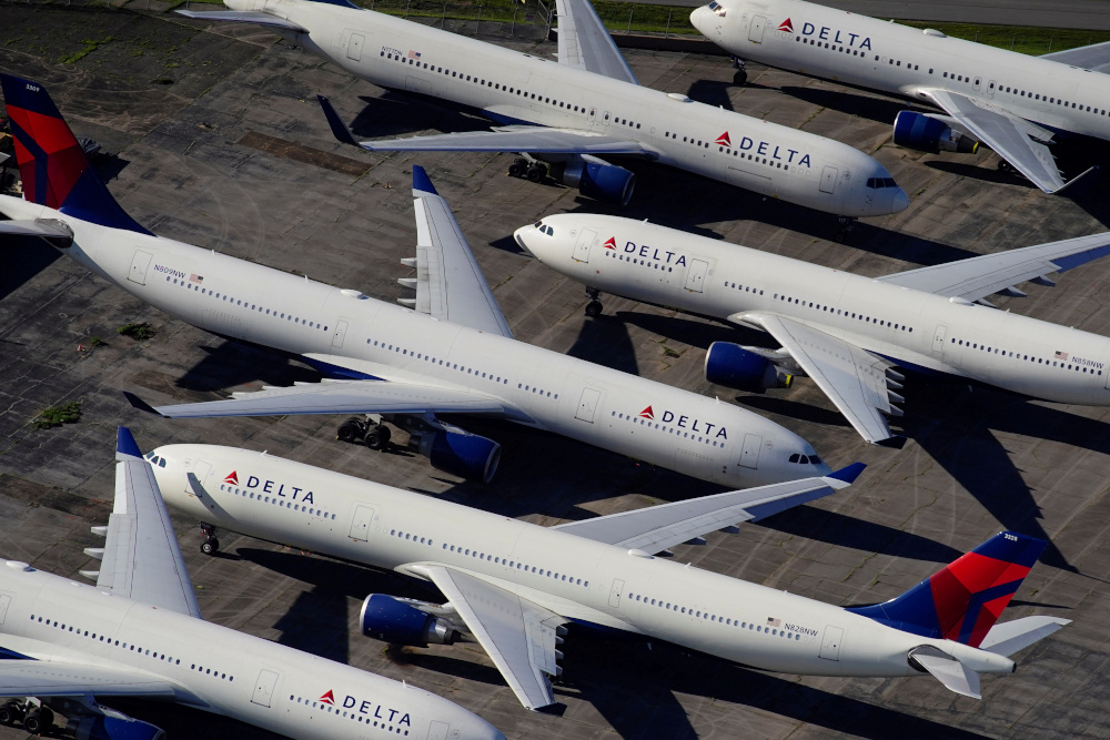 Delta Air Lines passenger planes are seen parked due to flight reductions made to slow the spread of coronavirus disease at Birmingham-Shuttlesworth International Airport in Birmingham, Alabama, US March 25, 2020. u00e2u20acu201d Reuters pic 