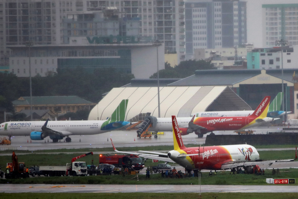 A VietJet Air passenger plane is seen on grass field after skidding at the Tan Son Nhat airport, in Ho Chi Minh city, Vietnam June 14, 2020. u00e2u20acu201d Reuters pic 