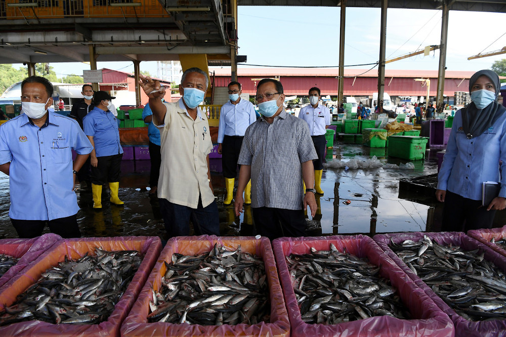 Deputy Agriculture and Food Industry Minister I Datuk Seri Ahmad Hamzah (3rd right) during a visit to the Fisheries Development Board Complex in Kuantan June 3, 2020. u00e2u20acu201d Bernama pic 