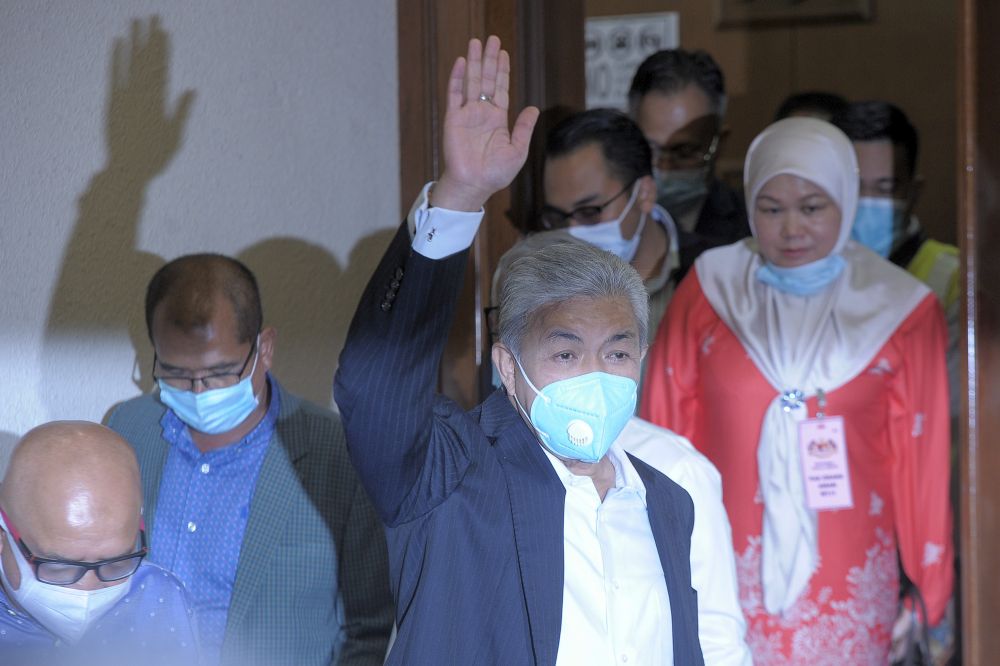 Datuk Seri Ahmad Zahid Hamidi arrives at the Kuala Lumpur High Court June 18, 2020. — Picture by Shafwan Zaidon