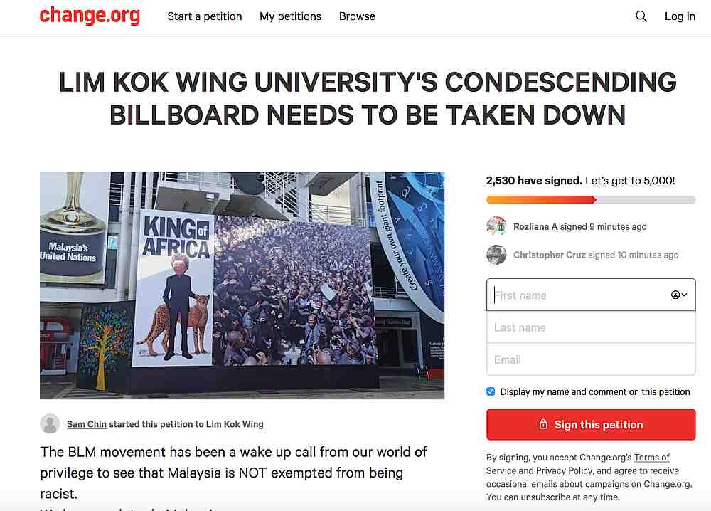 The petition was launched on June 7 after pictures of the billboard made the rounds on social media. — Screengrab from Change.org