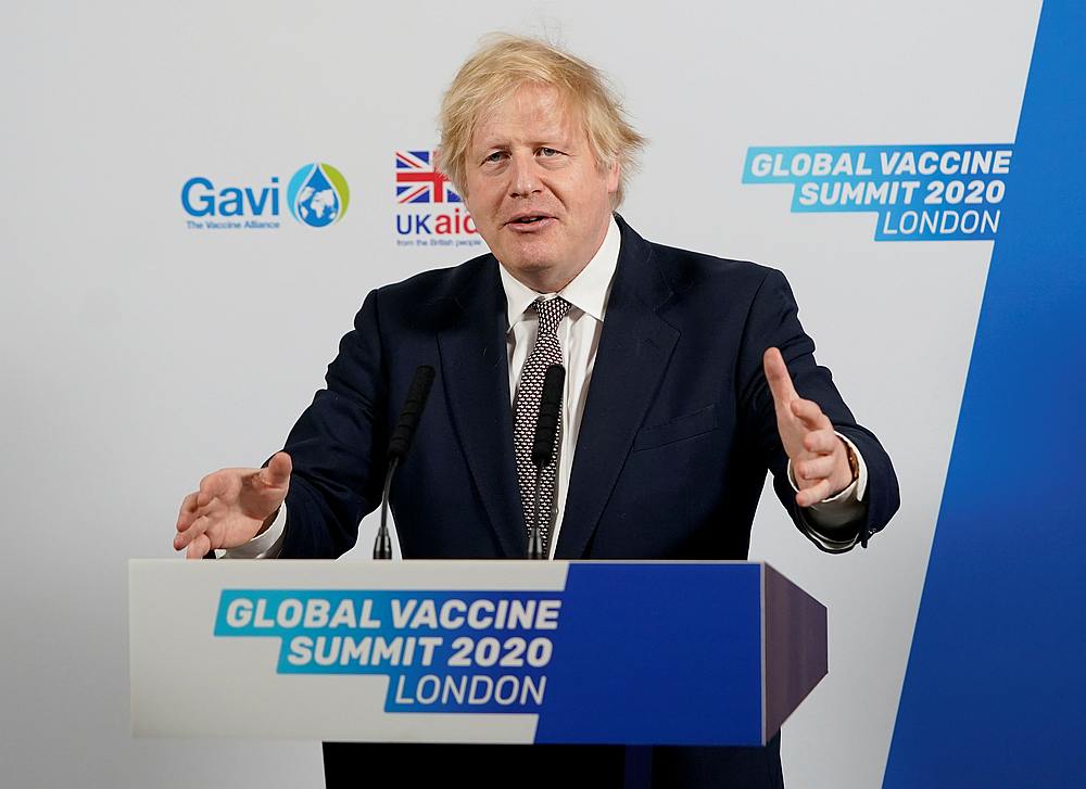 British Prime Minister Boris Johnson delivers his speech to the Global Vaccine Summit via Zoom from the White Room of 10 Downing Street in London, Britain June 4, 2020. u00e2u20acu201d 10 Downing Street handout via Reuters