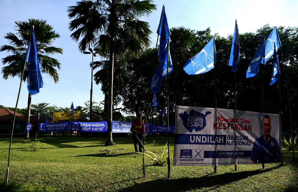 Barisan Nasional flags are seen along the road ahead of the Chini by-election in Pekan June 23, 2020. u00e2u20acu2022 Bernama pic