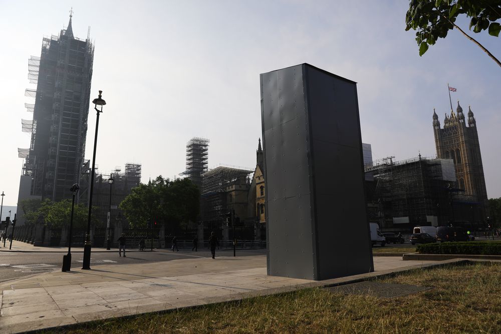 A protective covering installed overnight surrounds the statue of former British Prime Minister Sir Winston Churchill in Parliament Square, London, following a raft of Black Lives Matter protests that took place across the UK over the weekend. u00e2u20acu201d PA via 