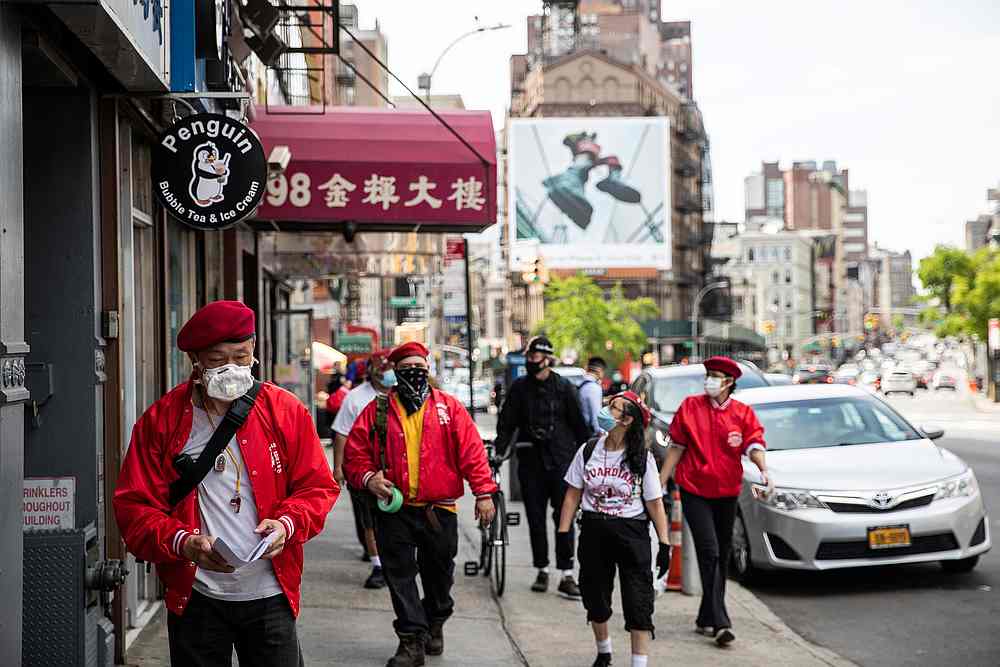 Wally Ng, a member of the Guardian Angels, patrols with other members in Chinatown during the outbreak of Covid-19 in New York May 16, 2020. u00e2u20acu201d Reuters pic