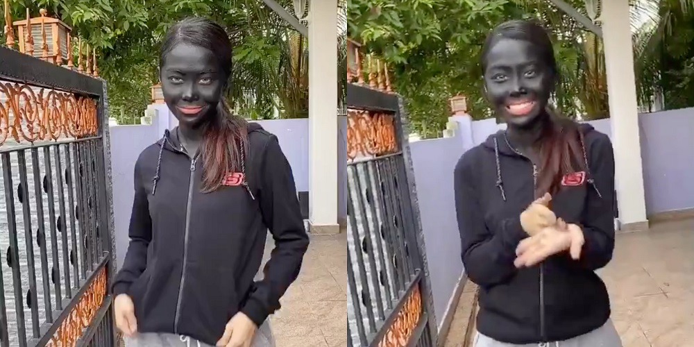 Wani had her face painted black to play the role of Dayang in the drama. u00e2u20acu201d Picture from TikTok/wani.kayrie