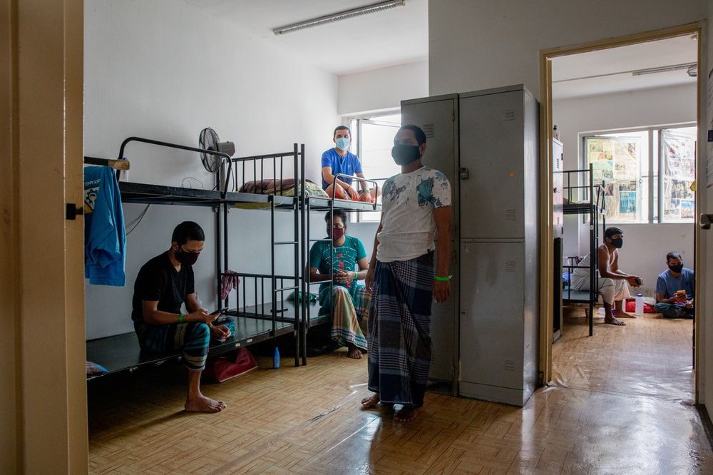 Migrant workers at Westlite Toh Guan Dormitory’s Block 14 on June 12, 2020. — TODAY pic