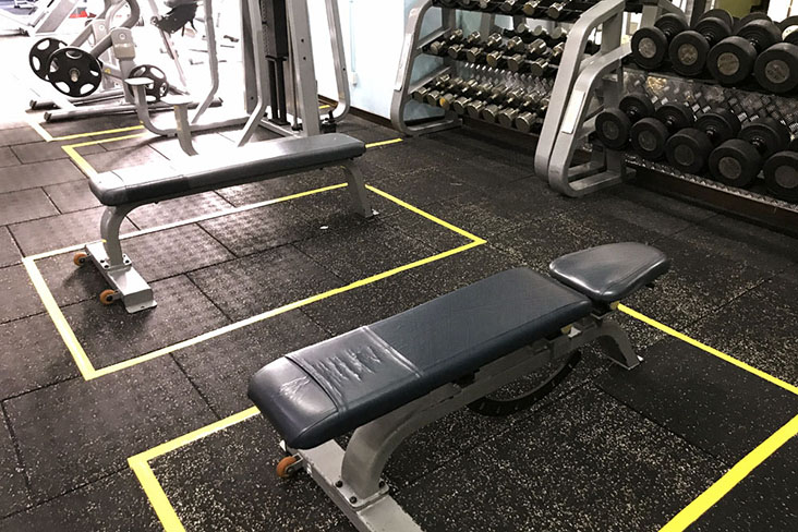 Clearly marked workout areas to ensure gym members stay a safe distance from each other